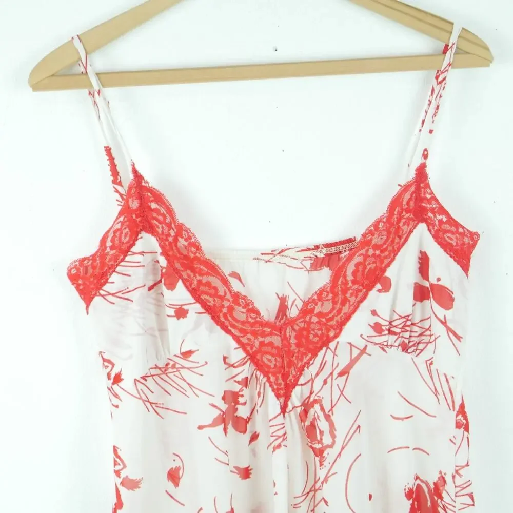 Vintage S Nightgown Slipdress Coquette Feminine Dainty Red Lace Floral 70s Glam - Picture 2 of 9